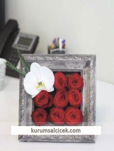 Taş Çerçevede Kırmızı Gül ve Orkide 5743