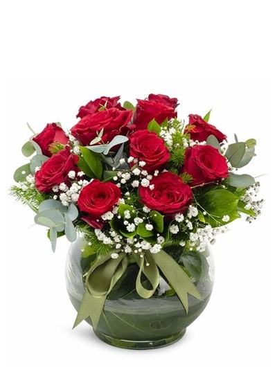 Fanus Cam İçinde 11 Kırmızı Gül