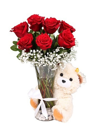 Cam İçerisinde 7 Ad. Gül ve Ayıcık